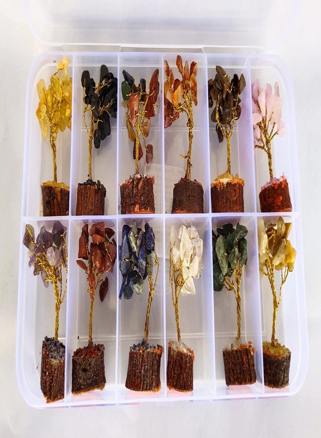 Rocksmins Baby Money Tree Set of 12 Natural Small Size Stone Mini Crystal Trees with Different Gemstones for Good Luck Office and Home Decore Wealth Vastu Prosperity Decoration Original Gemstone - Image 4